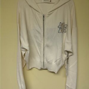 Elegant Cream Zip-Up Hoodie size S minimalist cozy modern neutral functional